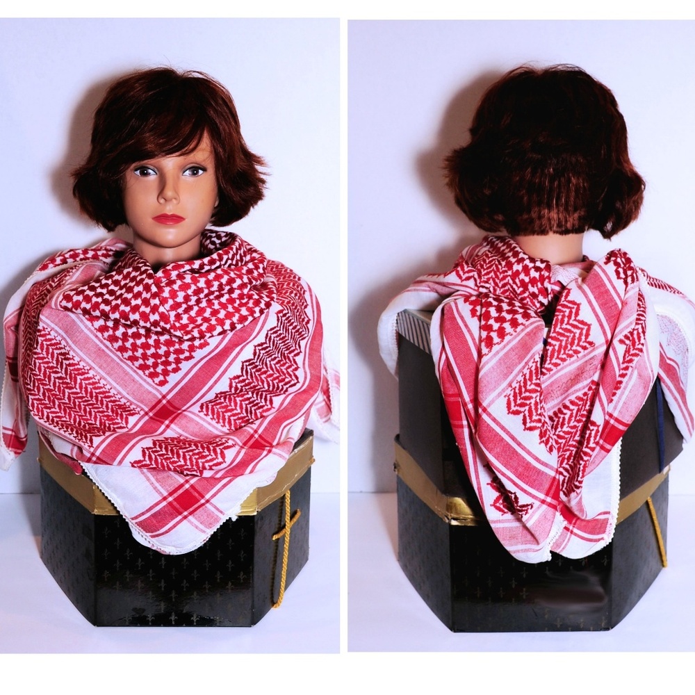 VTG Red & White Oversized Cotton Scarf 49" x 49" Picnic Look